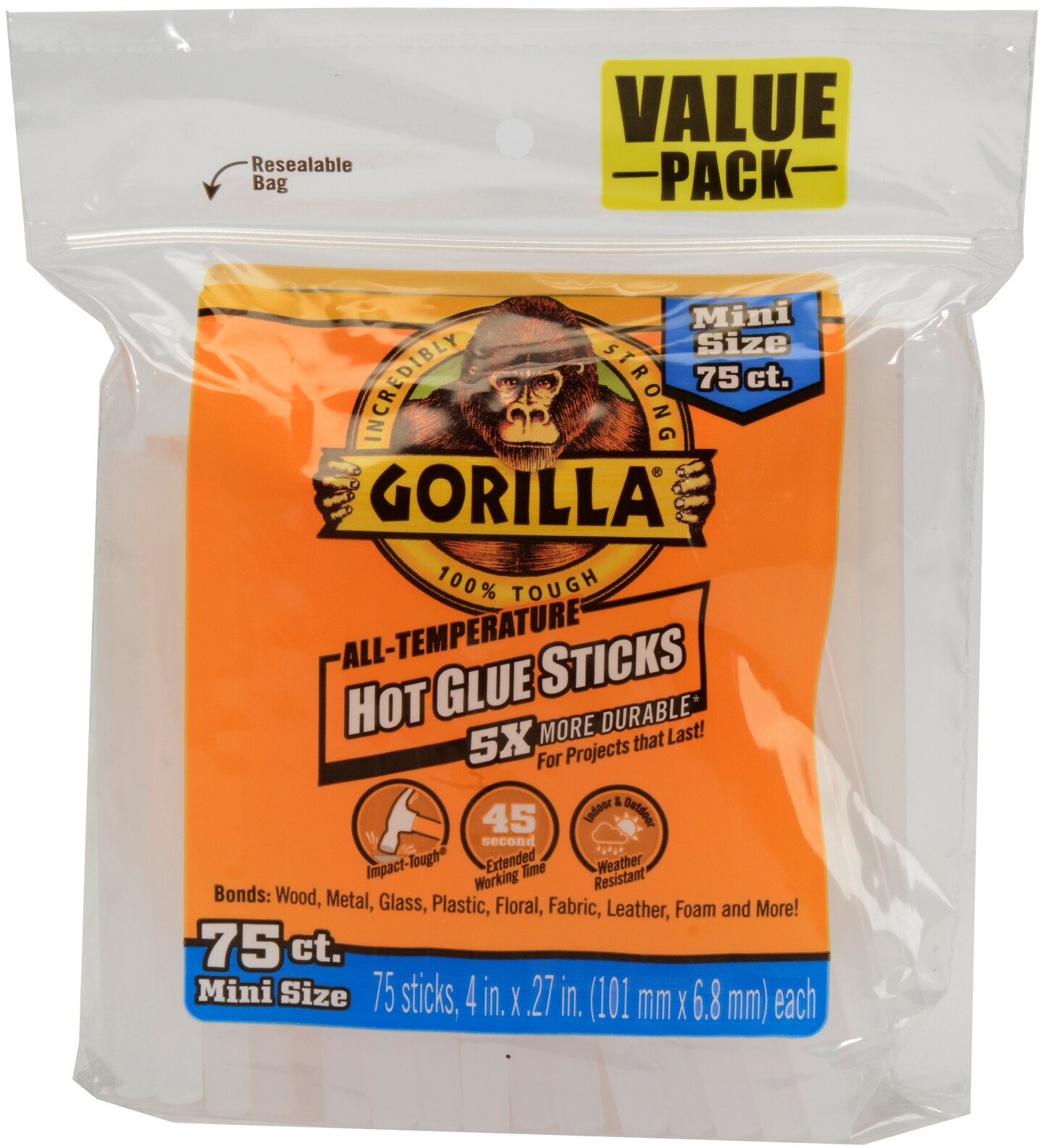 Gorilla All-Temperature Mini Glue Sticks 75/Pkg-.27&#x22;X4&#x22;