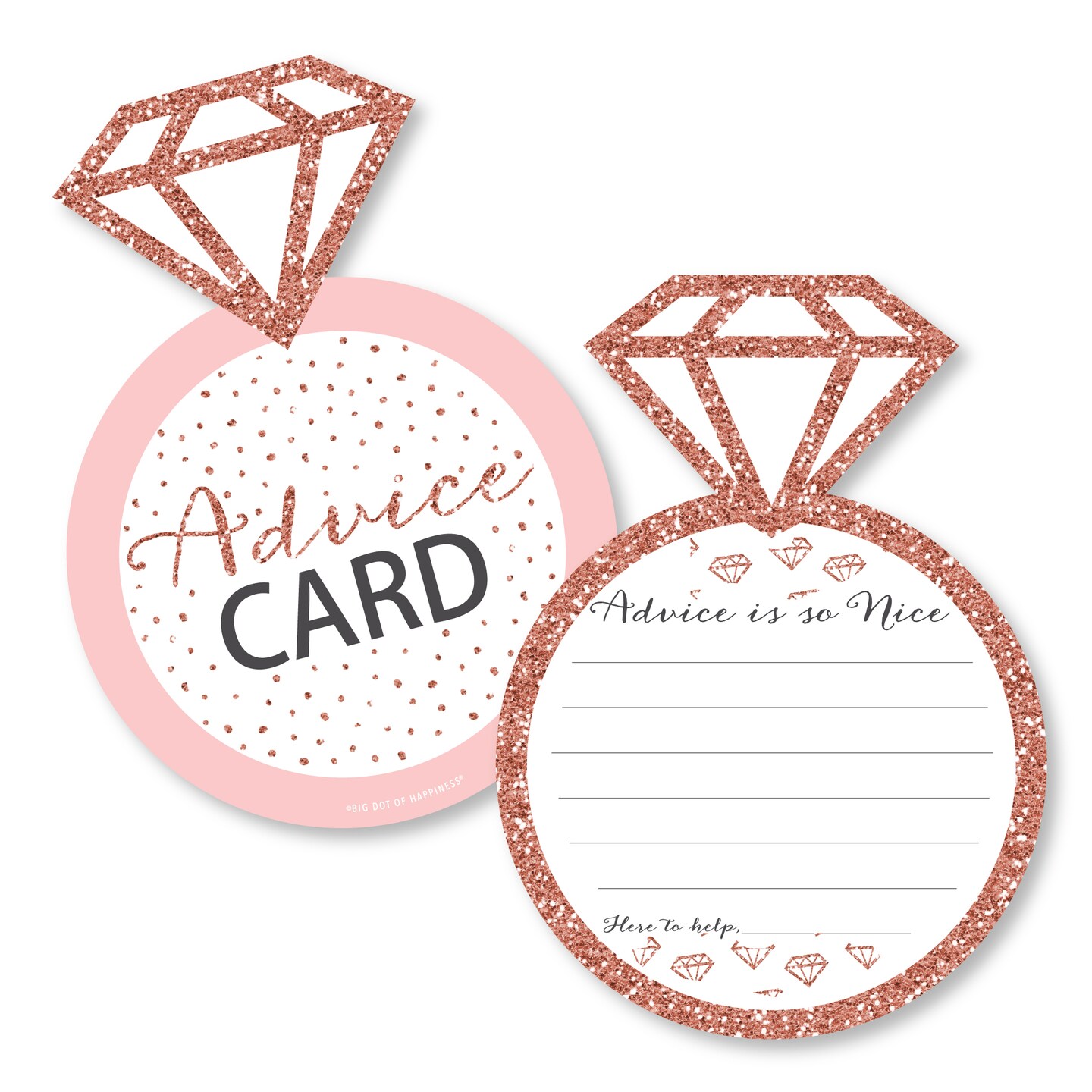 Big Dot of Happiness Bride Squad - Ring Wish Card Rose Gold Bridal Shower or Bachelorette Party Activities - Shaped Advice Cards Game - Set of 20