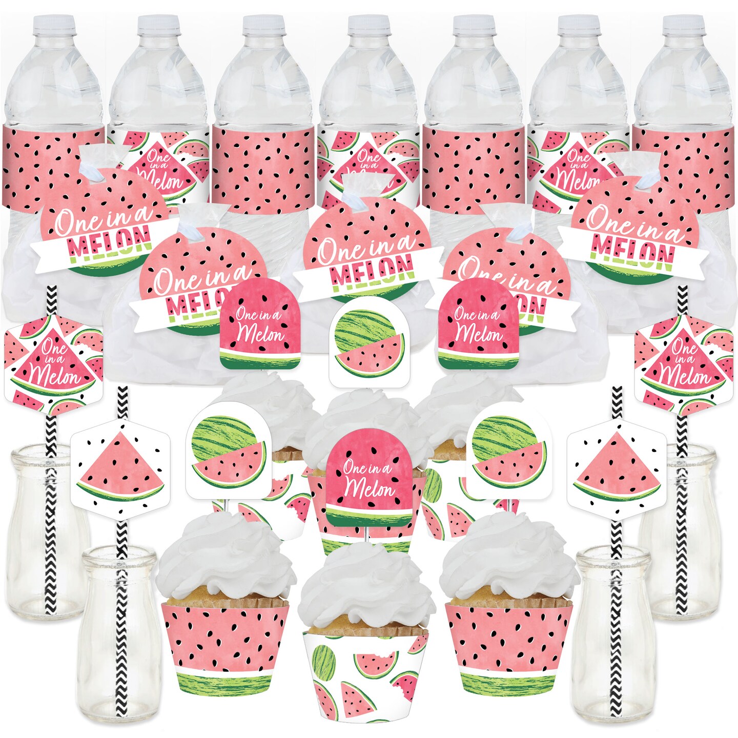 Big Dot of Happiness Sweet Watermelon - Fruit Party Favors and Cupcake Kit - Fabulous Favor Party Pack - 100 Pieces