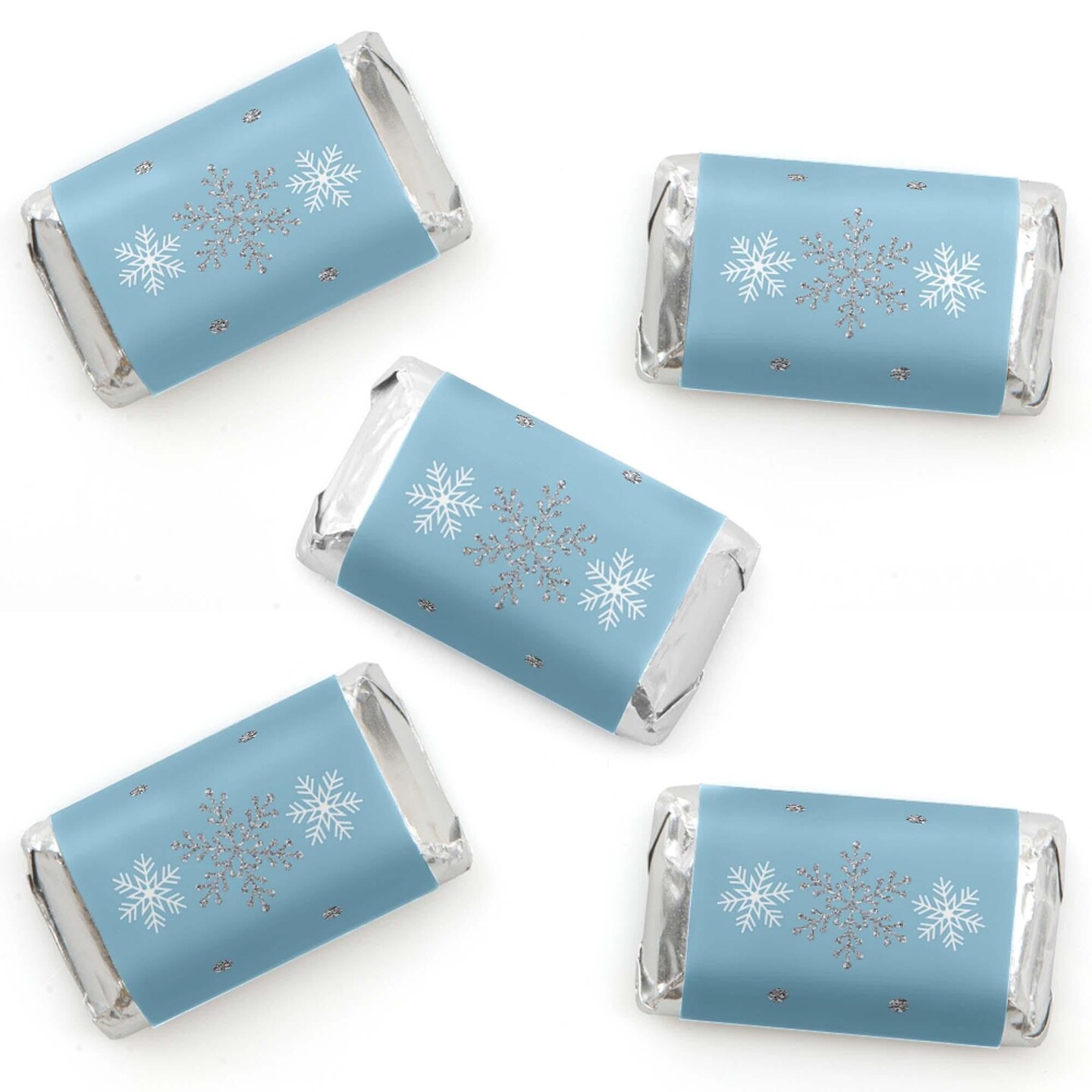 Big Dot of Happiness Winter Wonderland - Mini Candy Bar Wrapper Stickers - Snowflake Holiday Party and Winter Wedding Small Favors - 40 Count