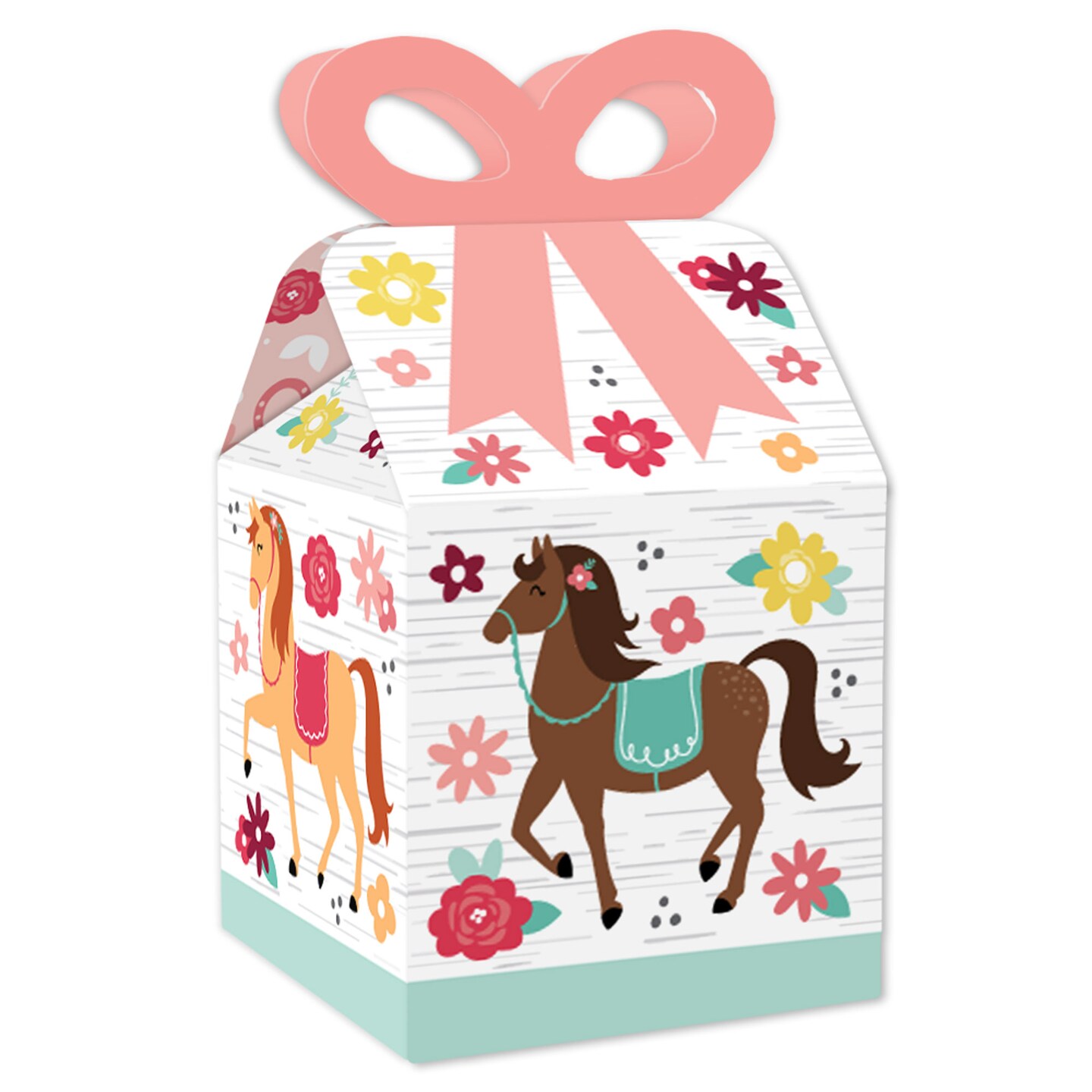 Big Dot of Happiness Run Wild Horses - Square Favor Gift Boxes - Pony Birthday Party Bow Boxes - Set of 12