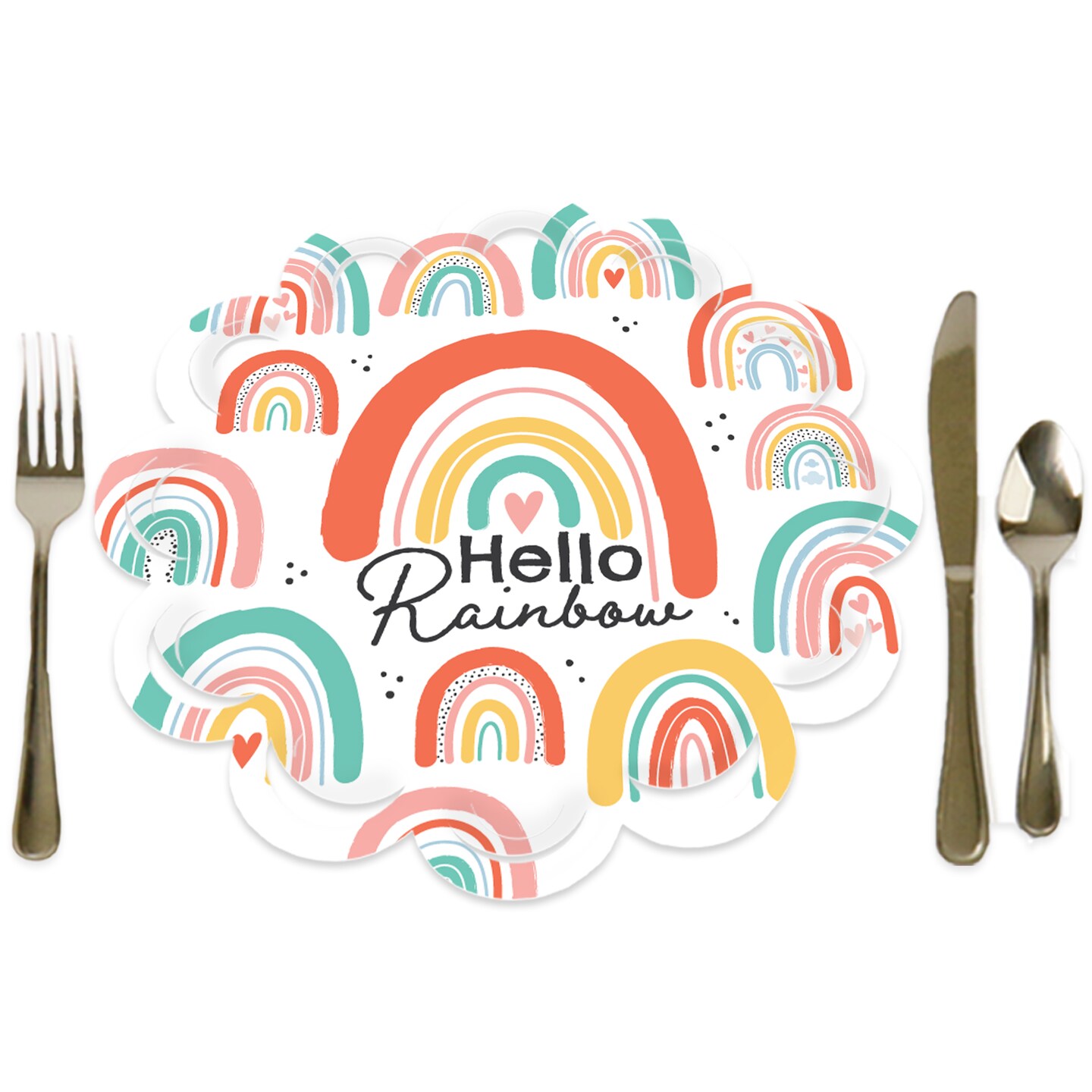 Big Dot of Happiness Hello Rainbow - Boho Baby Shower and Birthday Party Round Table Decorations - Paper Chargers - Place Setting For 12
