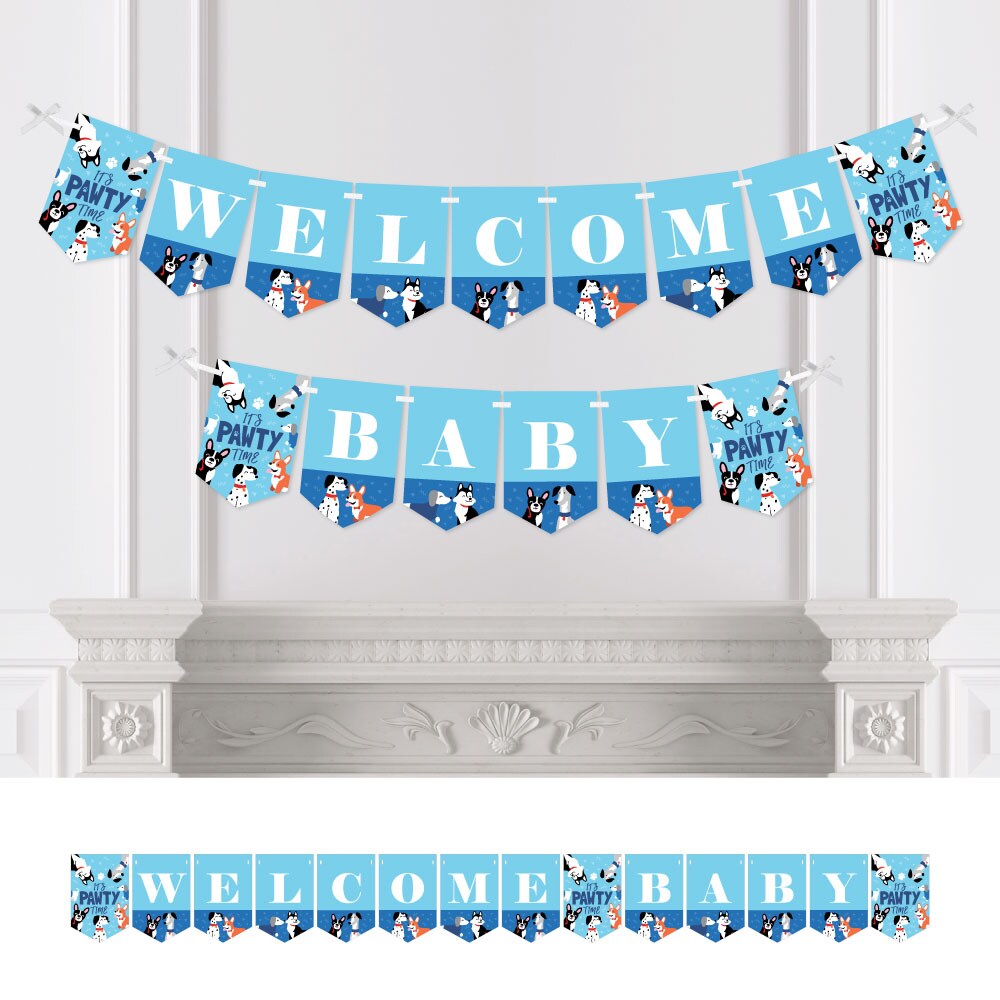 Big Dot of Happiness Pawty Like a Puppy - Dog Baby Shower Bunting Banner - Party Decorations - Baby Shower