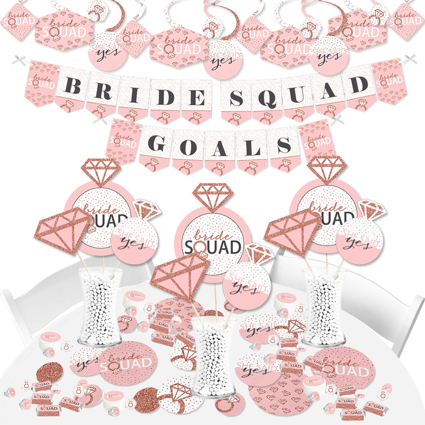 Big Dot of Happiness Bride Squad - Rose Gold Bridal Shower or Bachelorette Party Supplies - Banner Decoration Kit - Fundle Bundle