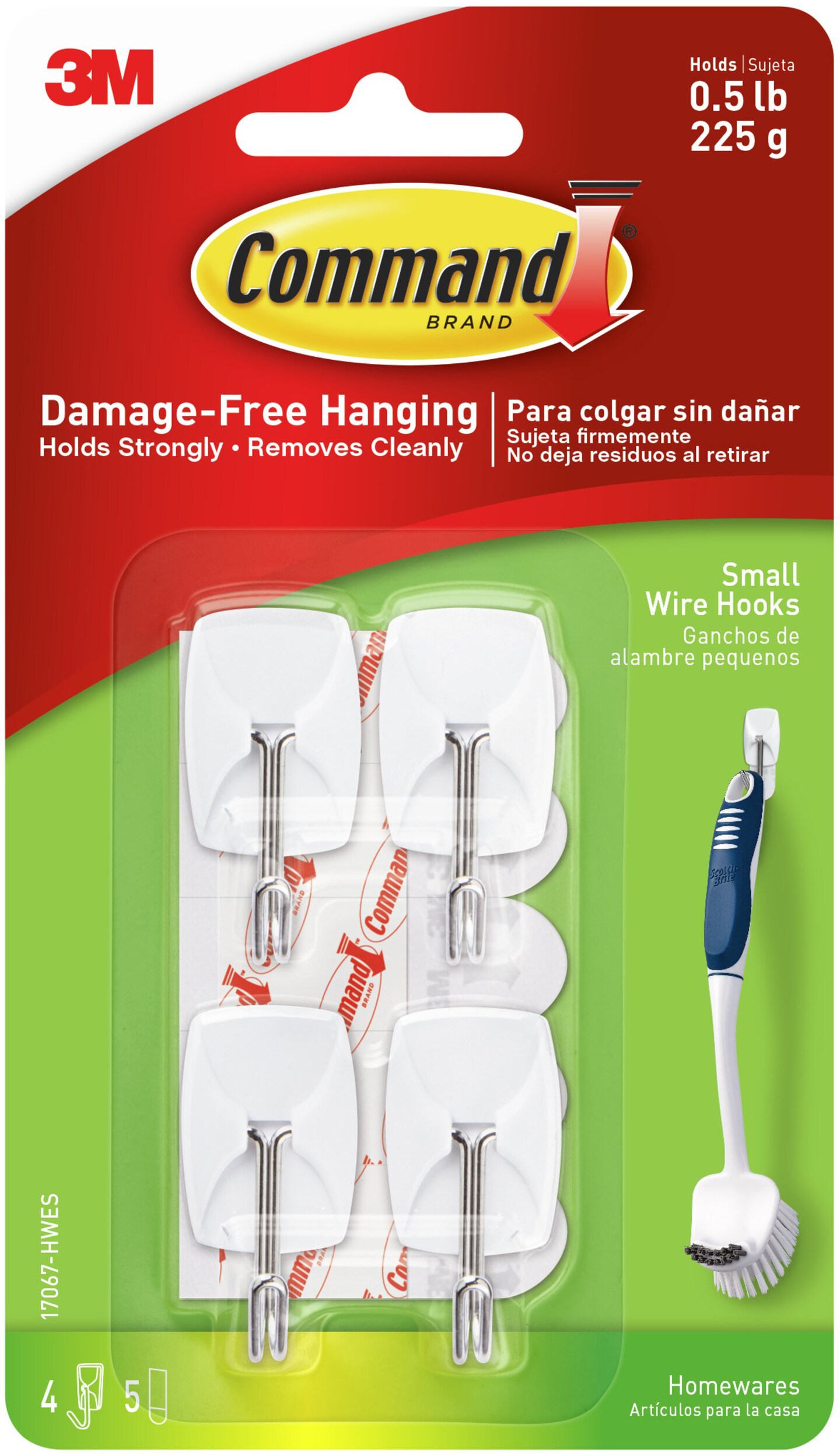 Command Small Wire Hooks 4/Pkg-White 4 Hooks & 5 Strips