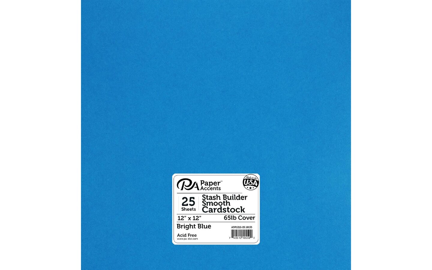PA Paper Accents Stash Builder Cardstock 12&#x22; x 12&#x22; Bright Blue, 65lb colored cardstock paper for card making, scrapbooking, printing, quilling and crafts, 25 piece pack