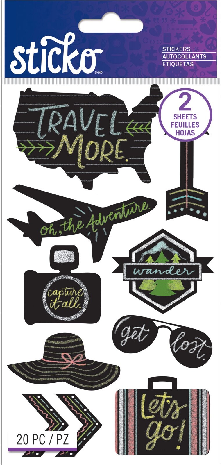 Sticko Flat Stickers-Chalk Travel, 20/Pkg