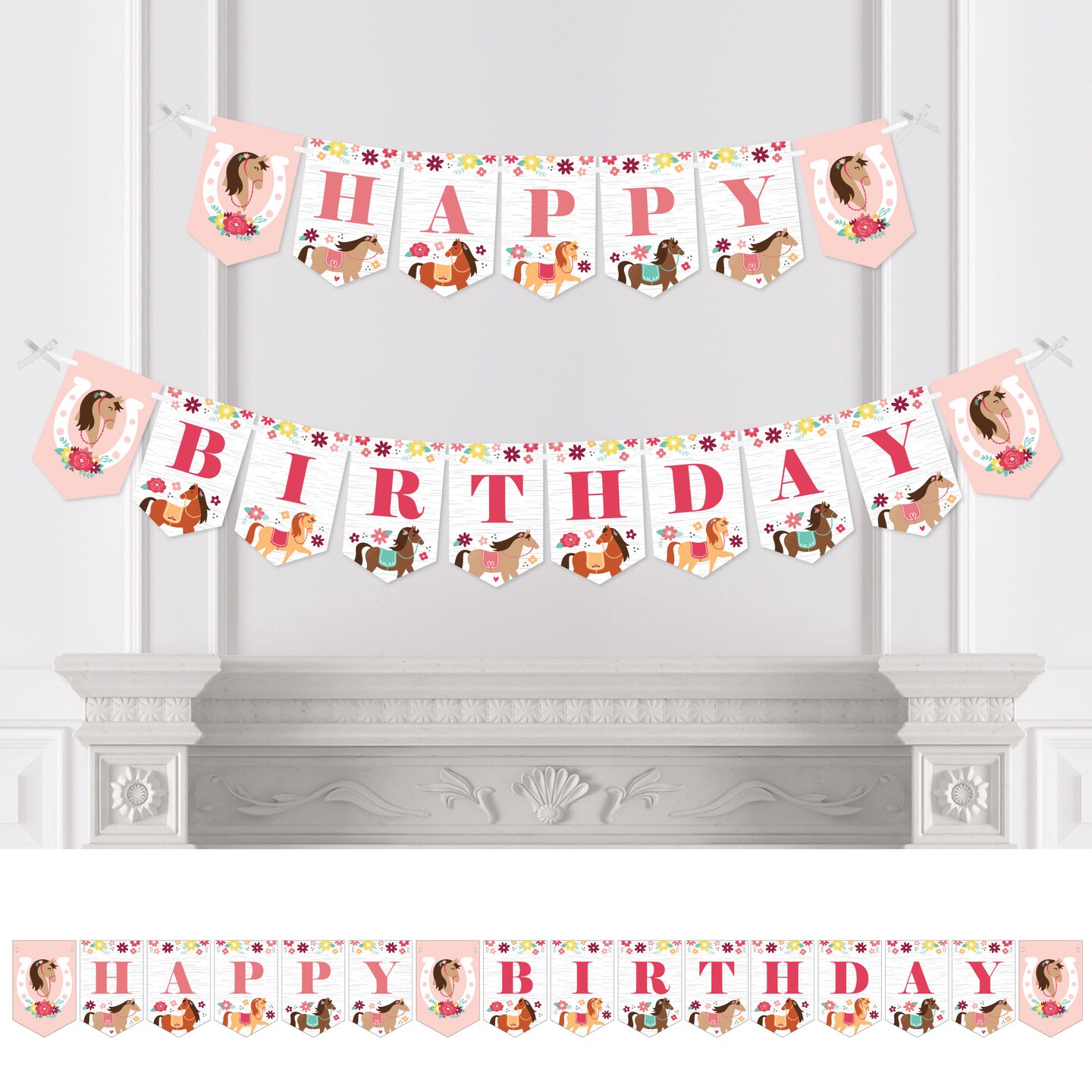 Big Dot of Happiness Run Wild Horses - Pony Birthday Party Bunting Banner - Party Decorations - Happy Birthday