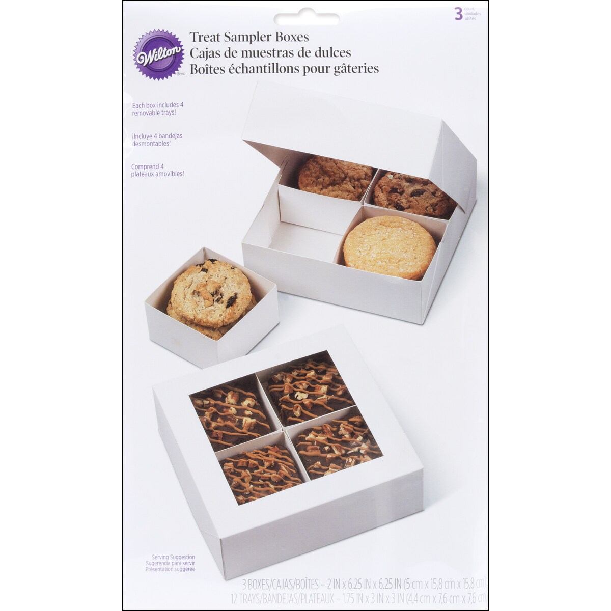Wilton Treat Boxes W/Removable Trays 3/Pkg-4 Cavity White 6.25&#x22;X6.25&#x22;X2&#x22;