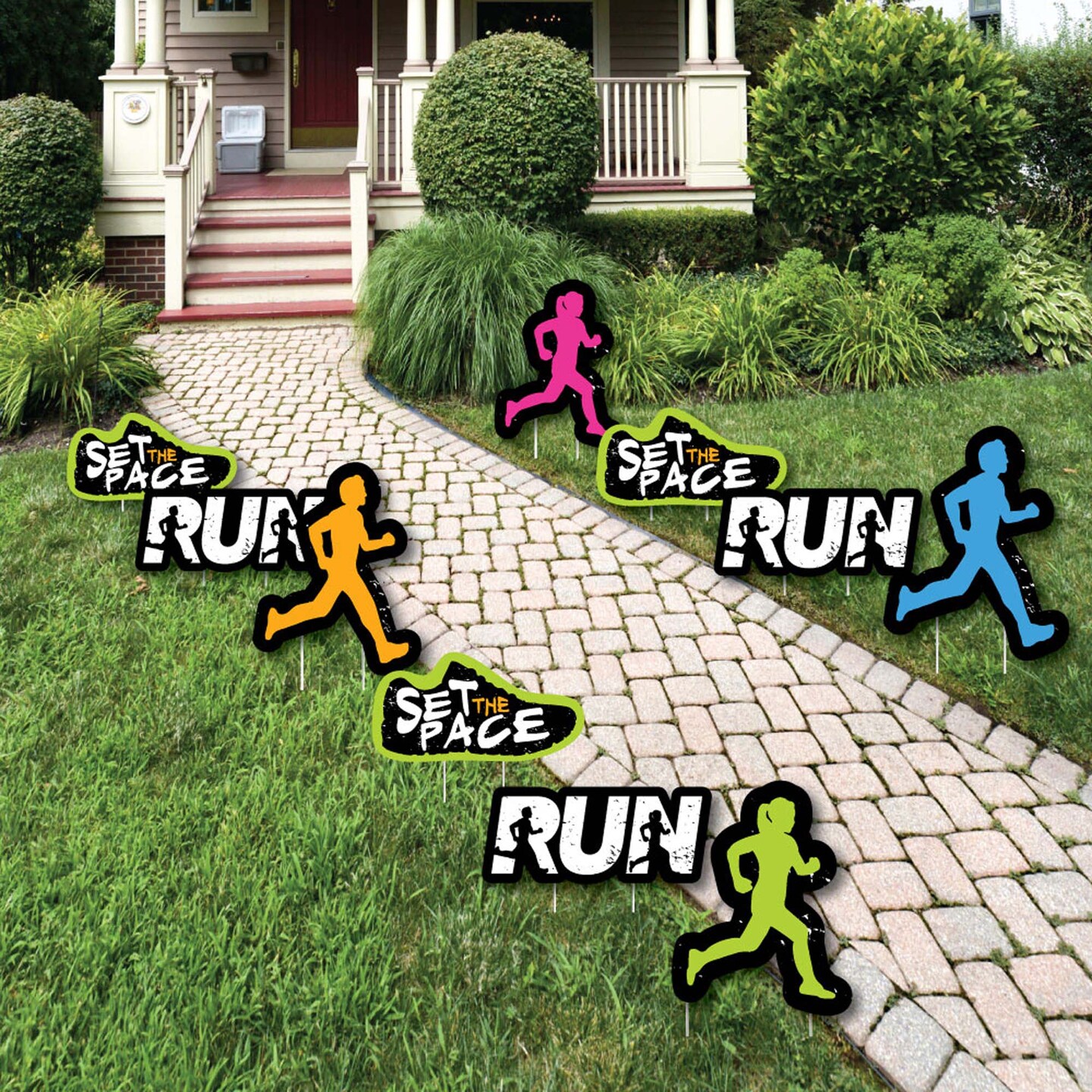 Big Dot of Happiness Set the Pace - Running - Runners and Shoe Lawn Decor - Outdoor Track, Cross Country or Marathon Party Yard Decorations - 10 Piece