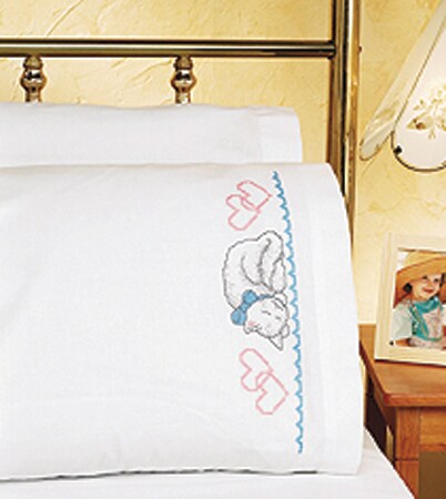 Janlynn Stamped Cross Stitch Pillowcase Pair 20&#x22;X30&#x22;-Kitty