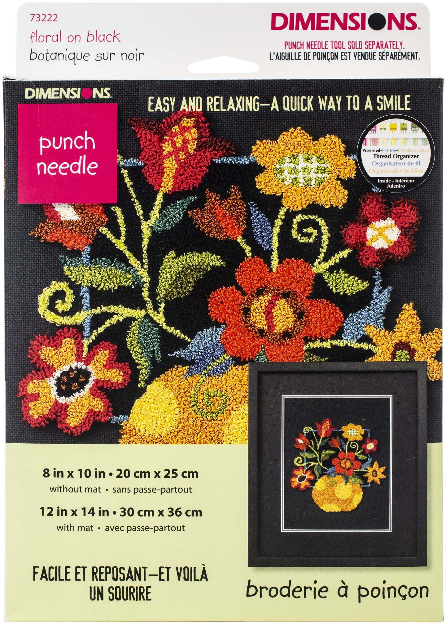 Dimensions Punch Needle Kit 10&#x22;X8&#x22;-Floral On Black