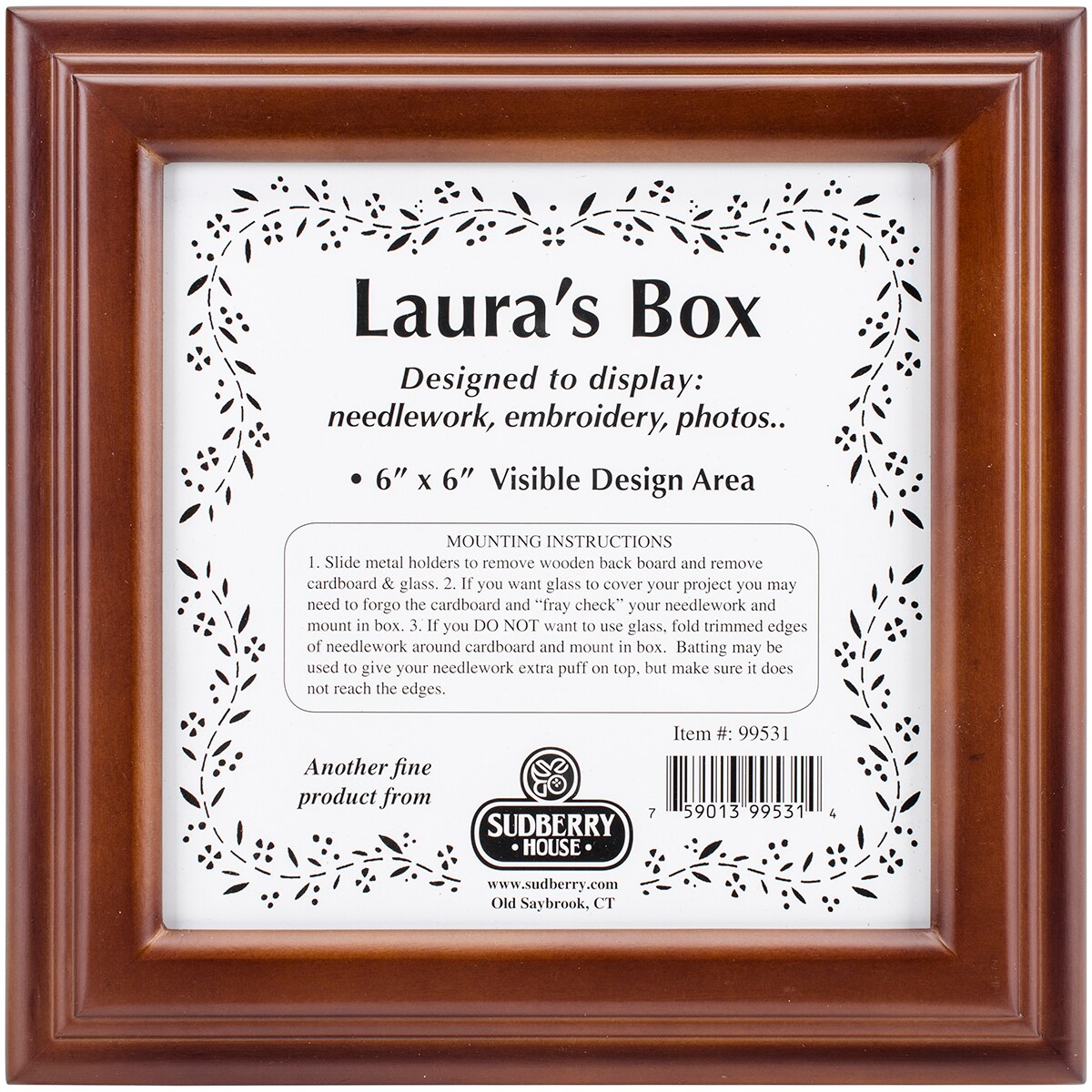 Sudberry House Mahogany Laura&#x27;s Square Box 8&#x22;X8&#x22;X2.75&#x22;-Design Area 6&#x22;X6&#x22;