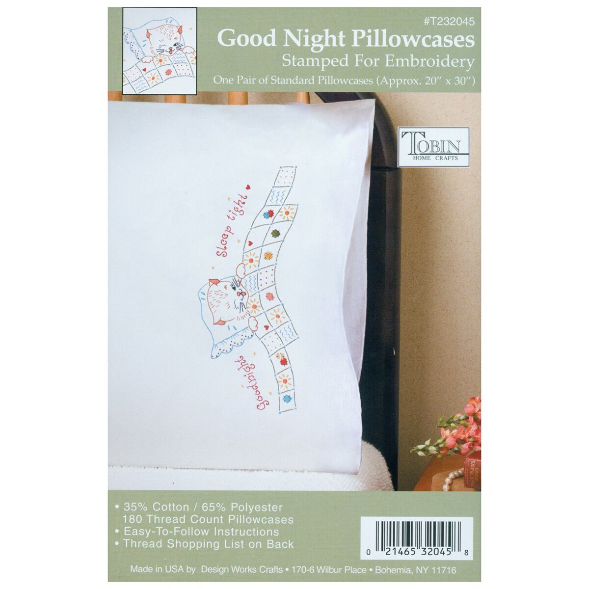 Tobin Stamped For Embroidery Pillowcase Pair 20"X30"Good Night Michaels