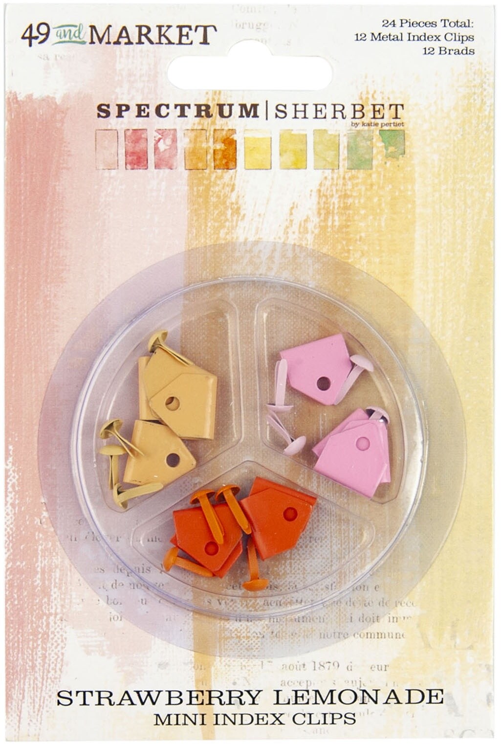 Spectrum Sherbet Mini Metal Index Clips &#x26; Brads 24/Pkg-Strawberry Lemonade