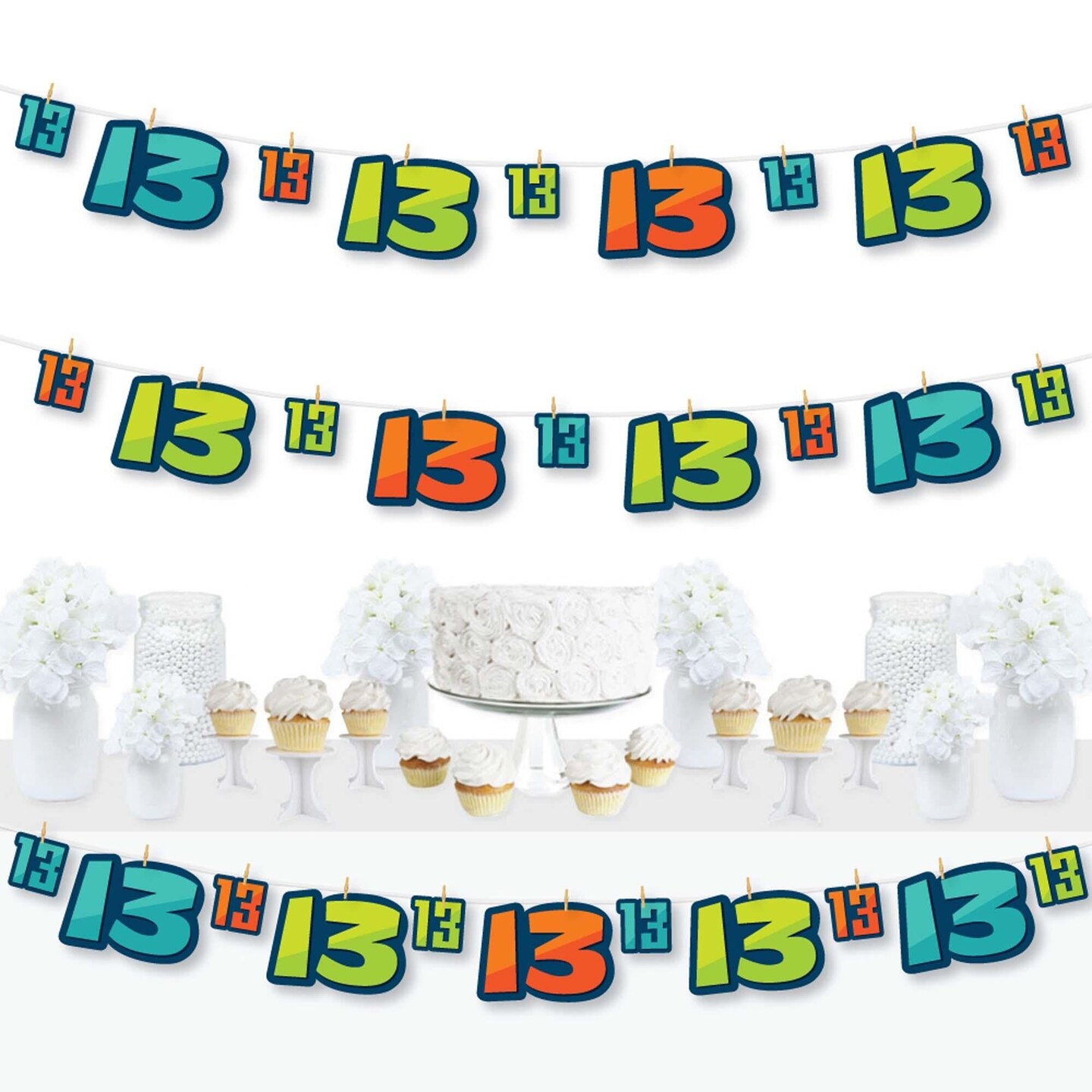 Big Dot of Happiness Boy 13th Birthday - Official Teenager Birthday Party DIY Decorations - Clothespin Garland Banner - 44 Pieces