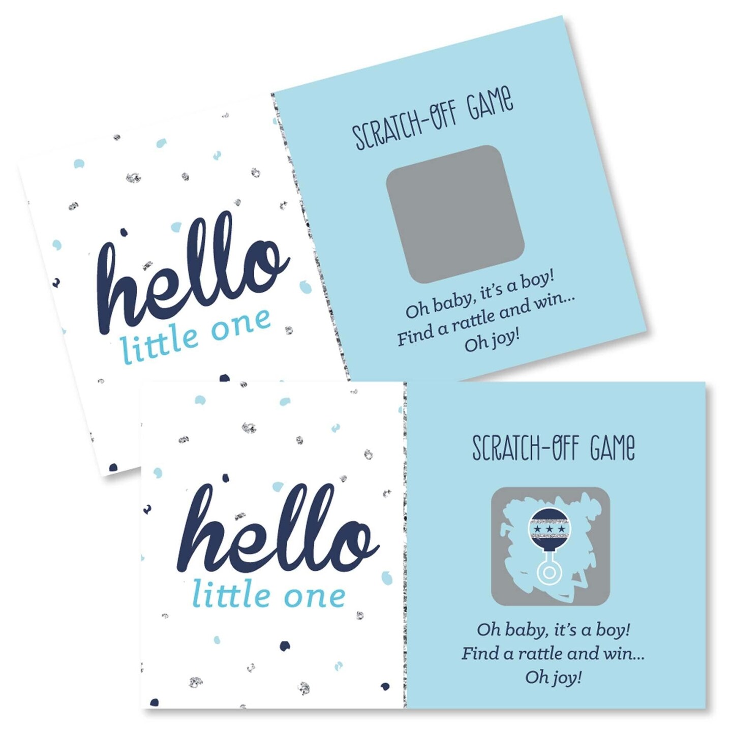 Big Dot of Happiness Hello Little One - Blue and Silver - Boy Baby Shower Game Scratch Off Cards - 22 Count