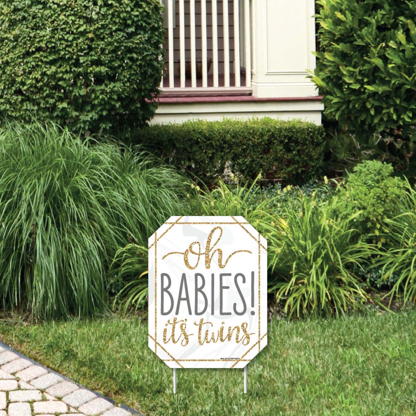 Big Dot of Happiness It's Twins - Outdoor Lawn Sign - Gold Twins Baby Shower Yard Sign - 1 Piece