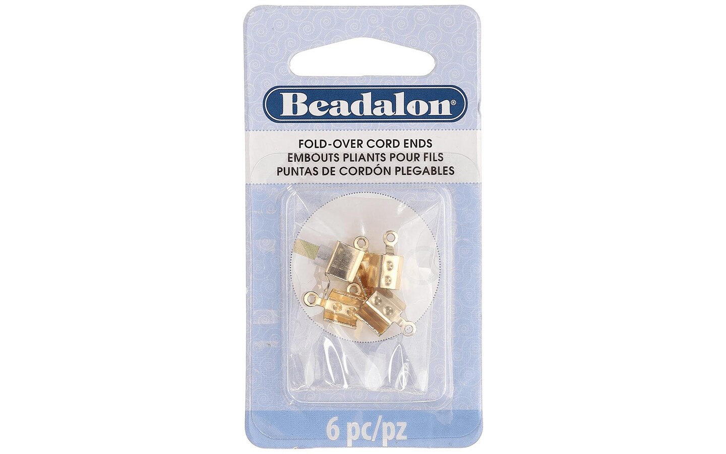 Beadalon Cord Ends Fold Over 4.4mm Gold Color 6pc