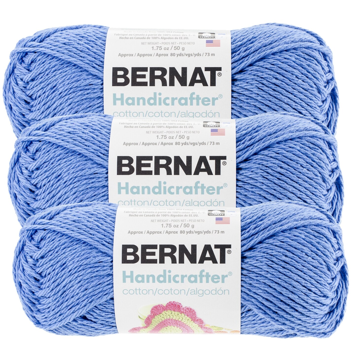 (Pack of 3) Bernat Handicrafter Cotton Yarn - Solids-Blueberry