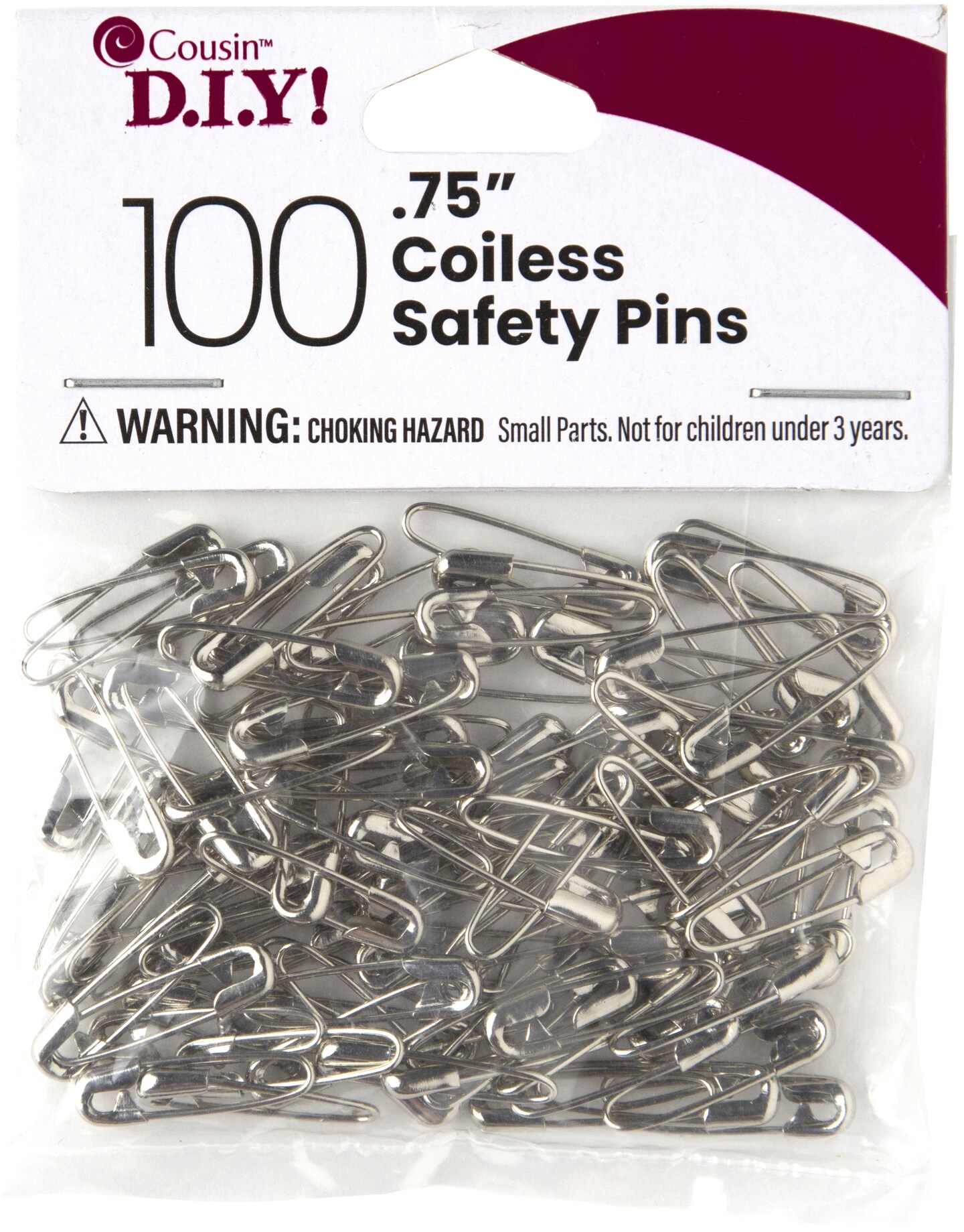 Cousindiy Coiless Safety Pins 100/Pkg-Nickel