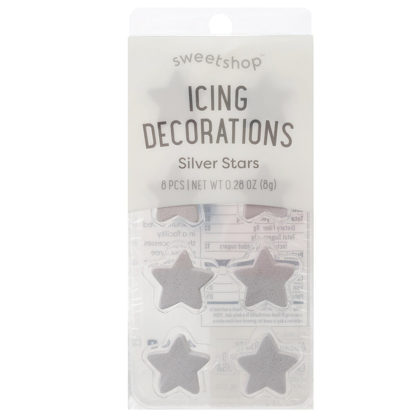 Sweetshop Icing Decoration-Silver Stars, 8 Pieces
