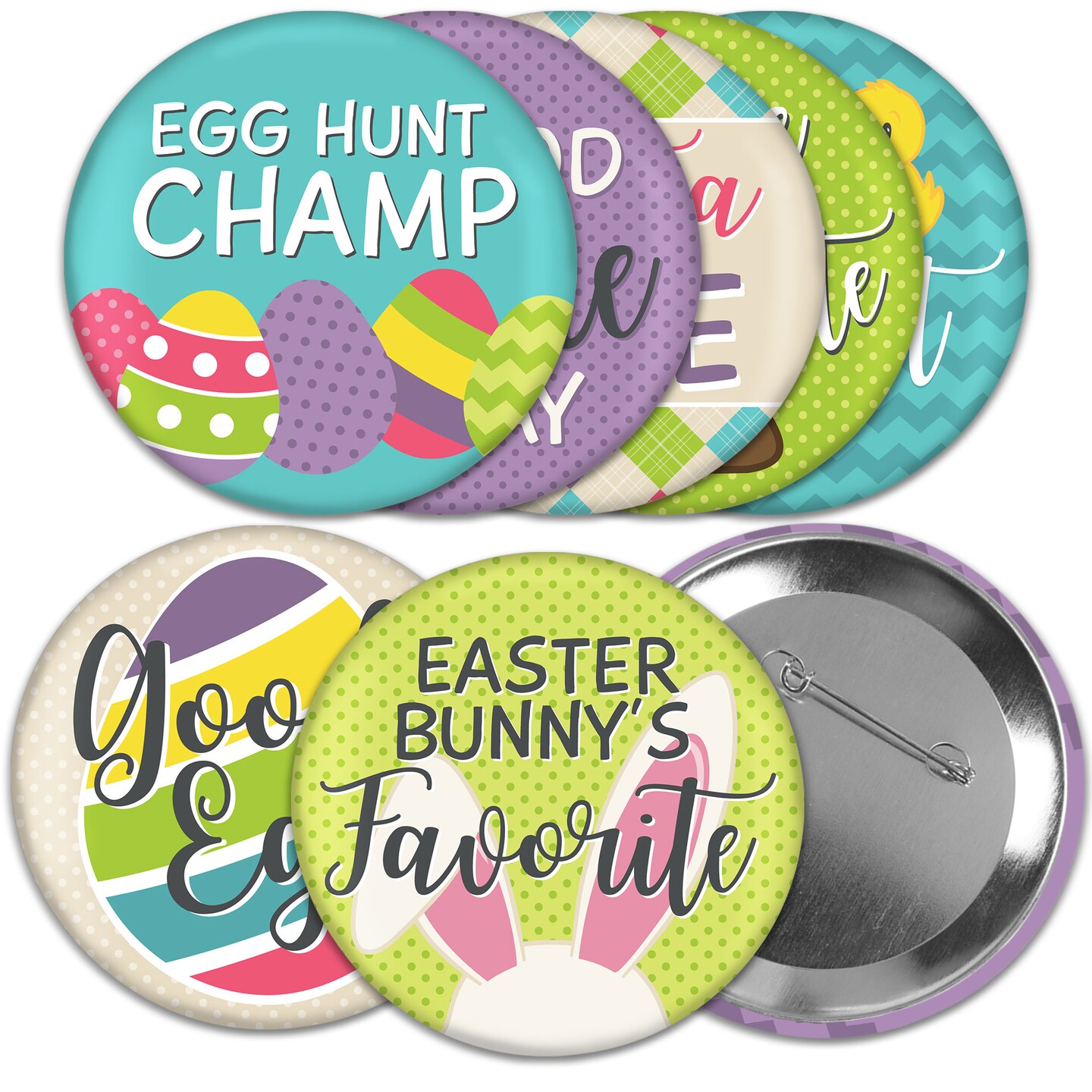 Big Dot of Happiness Hippity Hoppity - 3 inch Easter Bunny Party Badge - Pinback Buttons - Set of 8