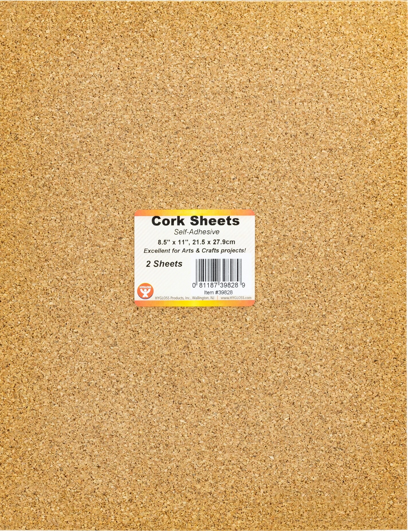 Hygloss Cork Sheets Self-Adhesive 2Mm Thick 8.5X11 2/Pkg