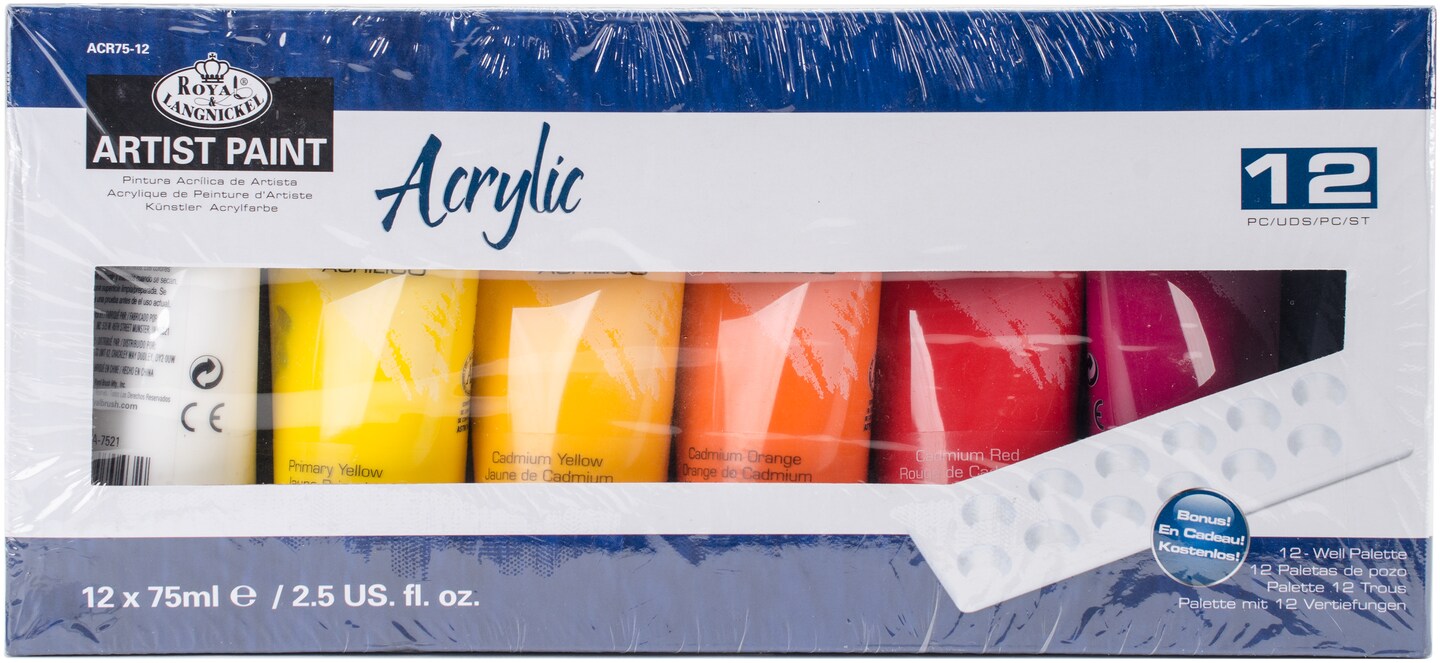 Acrylic Paints 75Ml 12/Pkg-Assorted Colors