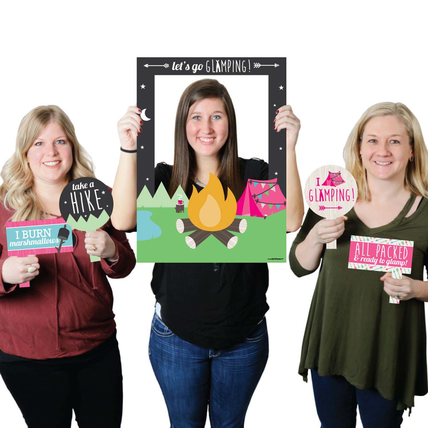 Big Dot of Happiness Let&#x27;s Go Glamping - Camp Glamp Party or Birthday Party Selfie Photo Booth Picture Frame &#x26; Props - Printed on Sturdy Material