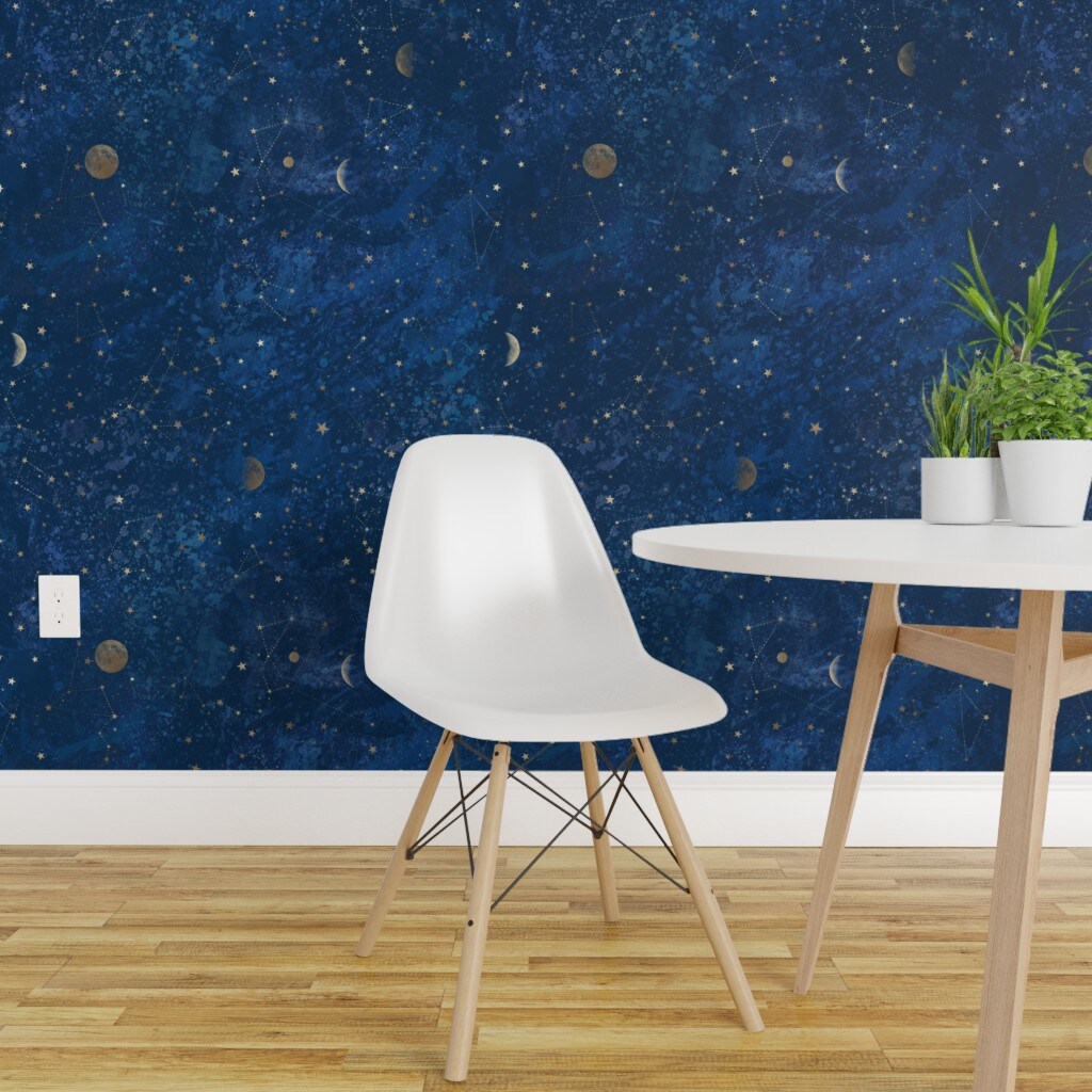 Peel & Stick Wallpaper 2FT Wide Moon Stars Constellations Galaxy Phases Star Custom Removable Wallpaper by Spoonflower