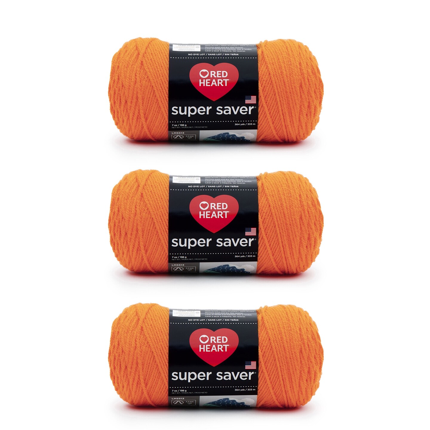 Red Heart Super Saver Pumpkin Yarn - 3 Pack of 198g/7oz - Acrylic - 4 Medium (Worsted) - 364 Yards - Knitting/Crochet