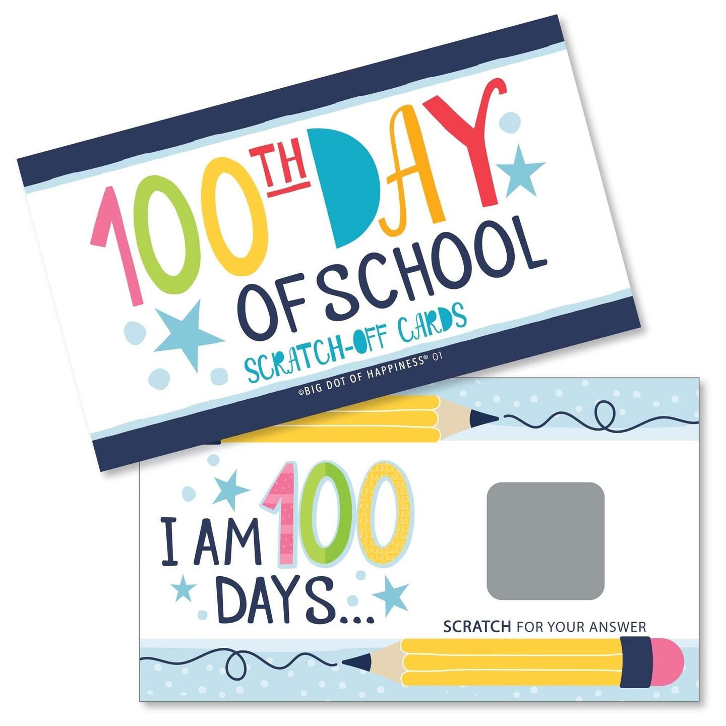 Big Dot of Happiness Happy 100th Day of School - 100 Days Party Game Scratch Off Cards - 22 Count