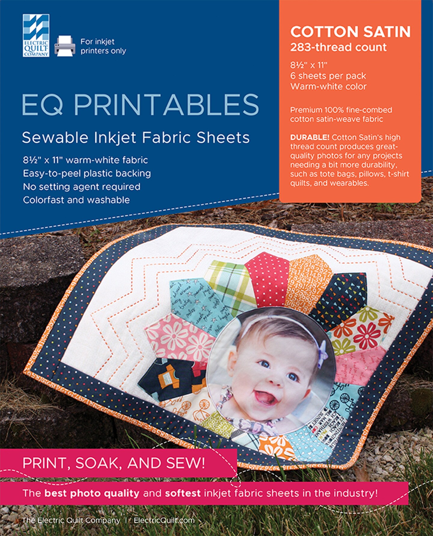 EQ Inkjet Printable Cotton Satin Fabric Sheets 8.5&#x22;X11&#x22;-6/Pkg