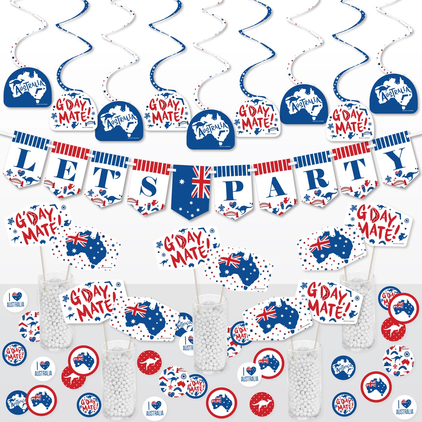 Big Dot of Happiness Australia Day - G&#x2019;Day Mate Aussie Party Supplies Decoration Kit - Decor Galore Party Pack - 51 Pieces