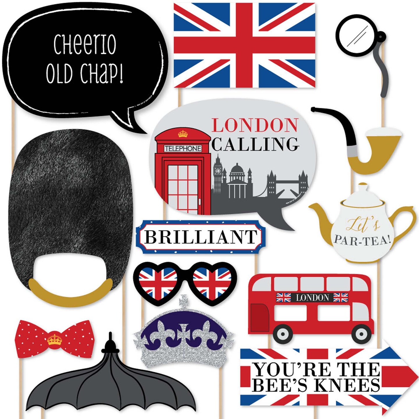 Big Dot of Happiness London - British Photo Booth Props Kit - 20 Count