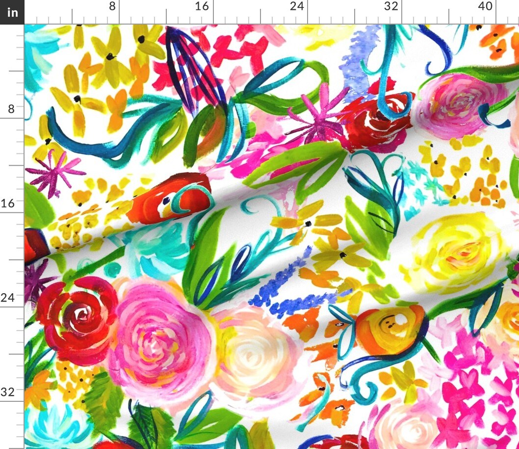 Neon Summer Floral Extra Large Print Colorful Painting Painted Spring Custom Printed Fabric by Spoonflower Various Fabrics by the Yard or Fat Quarter