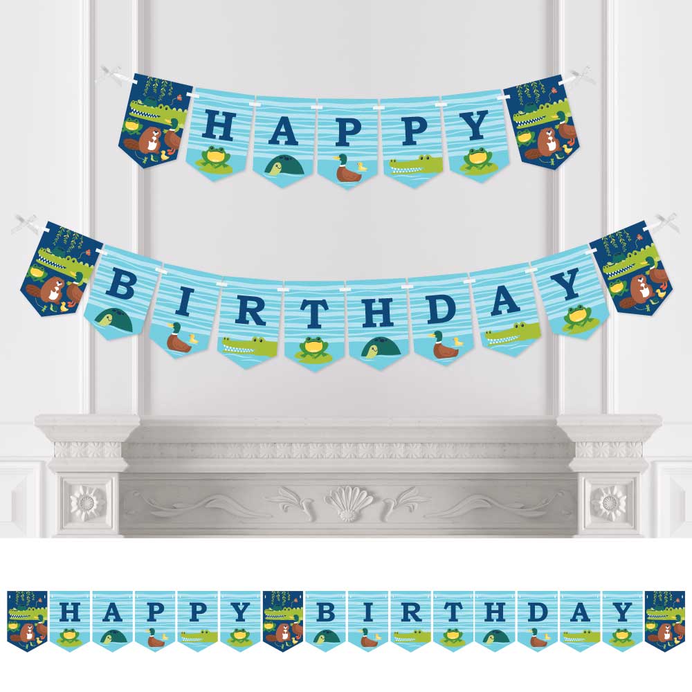 Big Dot of Happiness Pond Pals - Frog, Alligator, Turtle and Duck Birthday  Party Decorations Party Banner