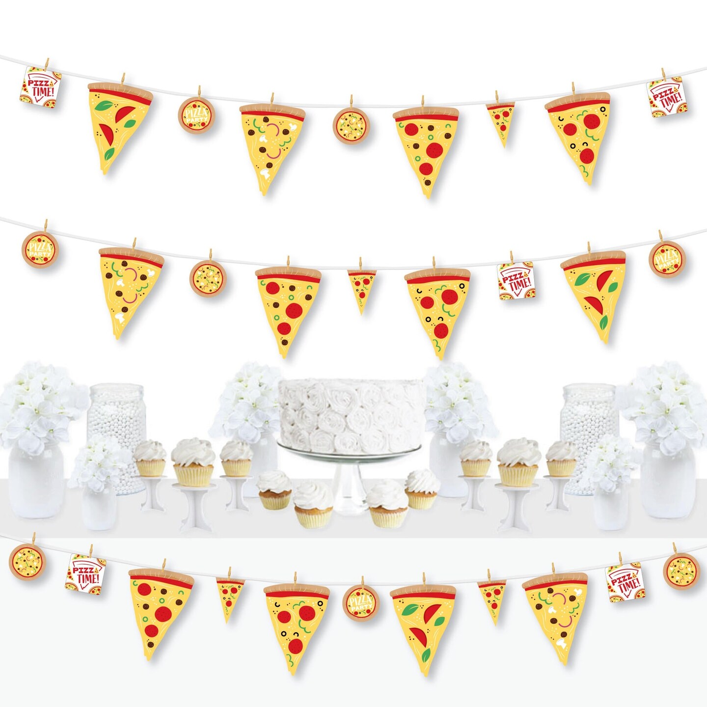Big Dot of Happiness Pizza Party Time - Baby Shower or Birthday Party DIY Decorations - Clothespin Garland Banner - 44 Pieces