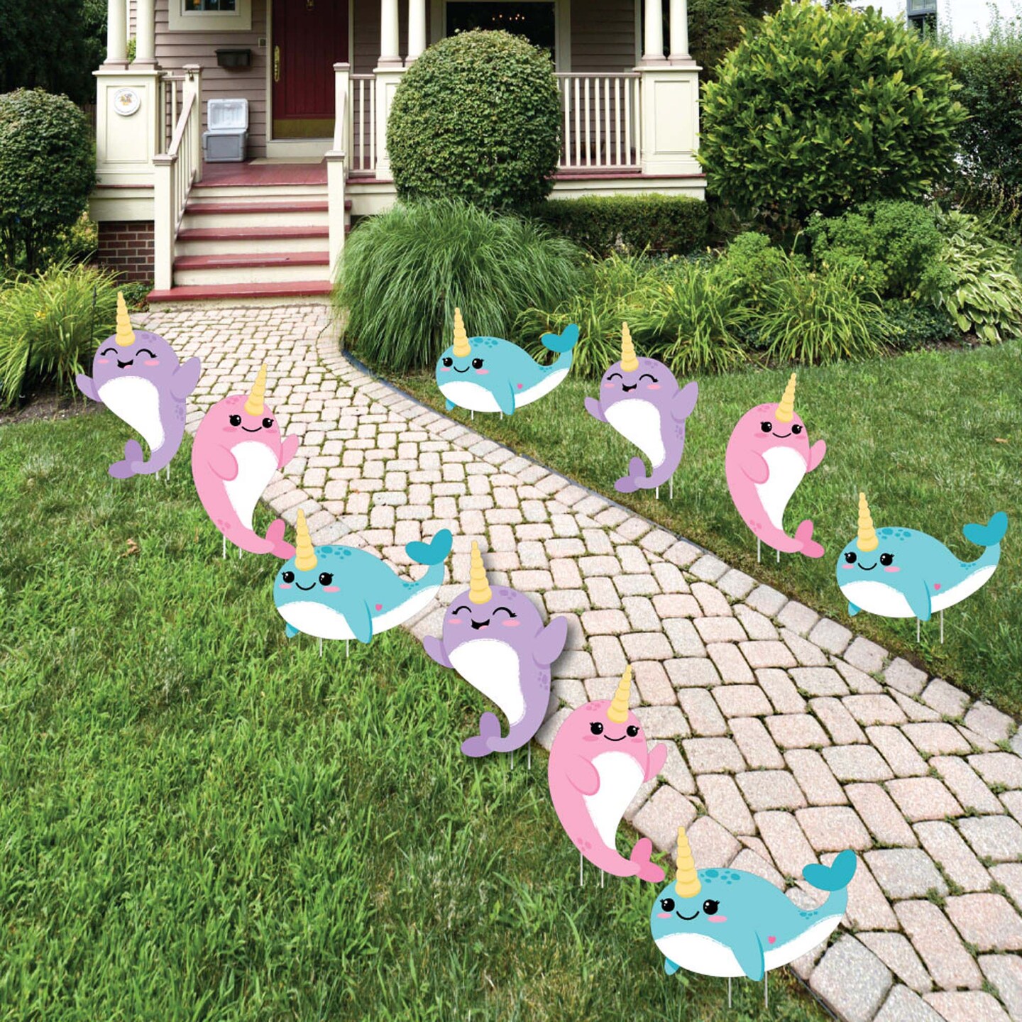 Big Dot of Happiness Narwhal Girl - Lawn Decorations - Outdoor Under The Sea Baby Shower or Birthday Party Yard Decorations - 10 Piece