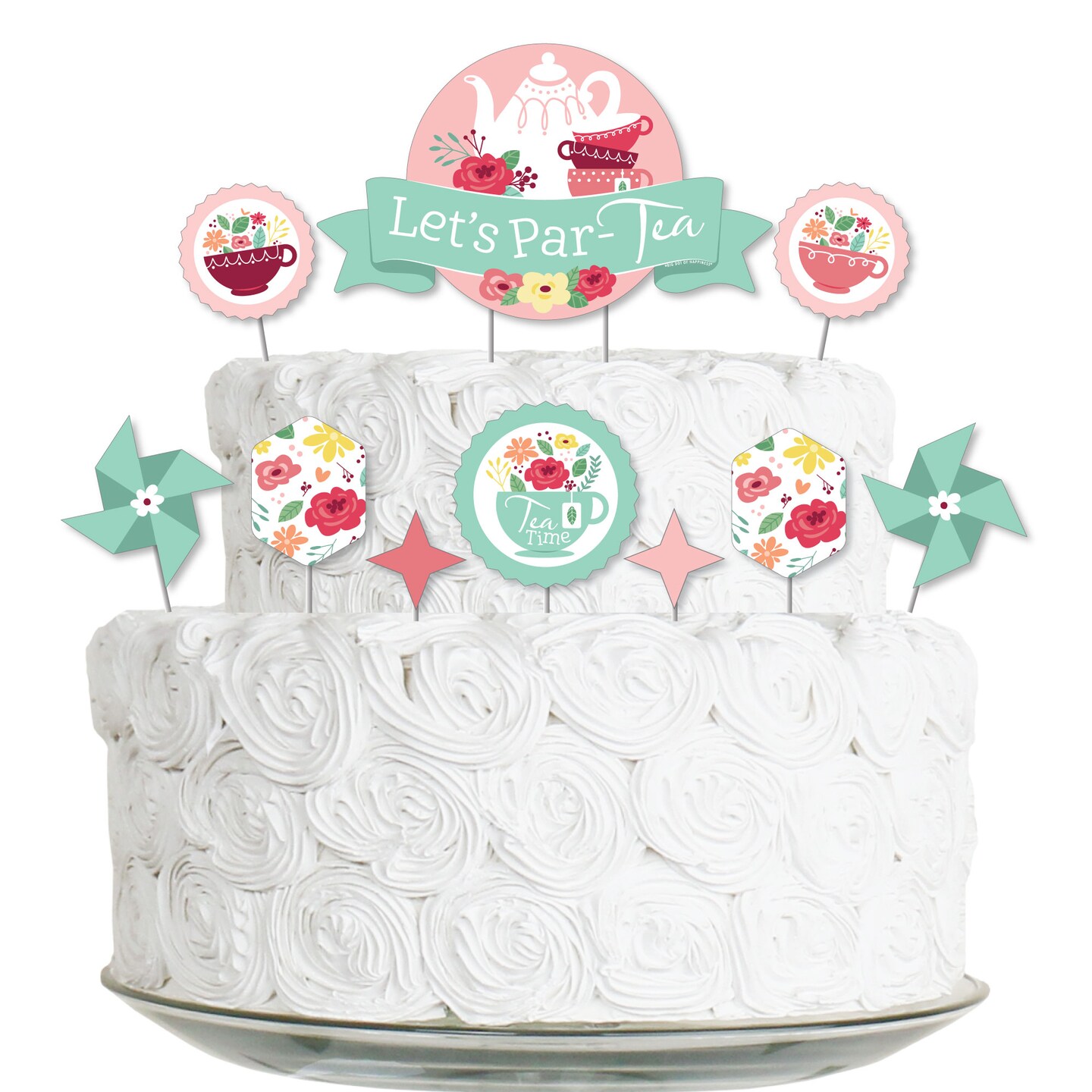 Big Dot of Happiness Floral Let's ParTea Garden Tea Party Cake
