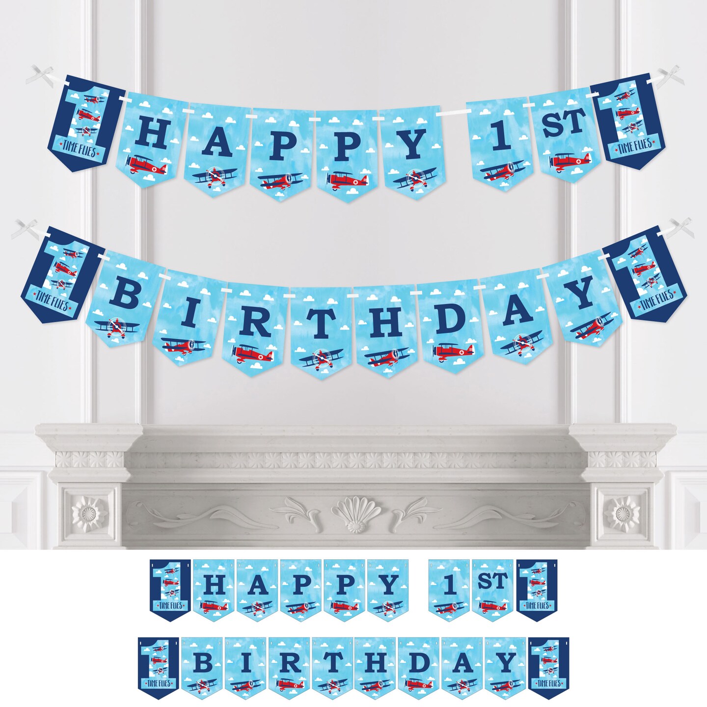 Big Dot of Happiness 1st Birthday Taking Flight - Airplane - Vintage Plane First Birthday Party Bunting Banner Party Decorations - Happy 1st Birthday