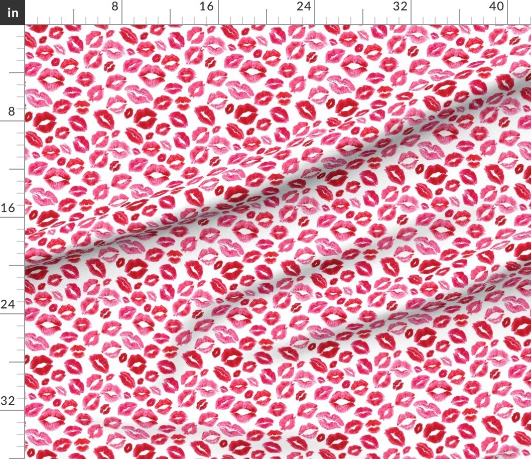Petal Signature Cotton by the Yard or Fat Quarter Love Lips Red Valentine Beauty Lipstick Kisses Watercolor Valentines Day Girly Makeup Custom Printed Fabric by Spoonflower