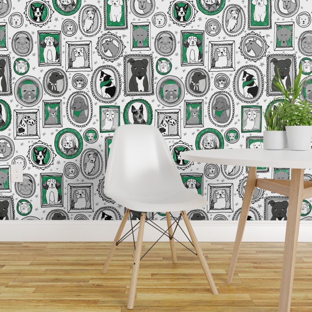 Peel &#x26; Stick Wallpaper 2FT Wide Dog Portraits Extra Large Cute Dog Breeds Puppy Pet Lover Dog Mom Custom Removable Wallpaper by Spoonflower