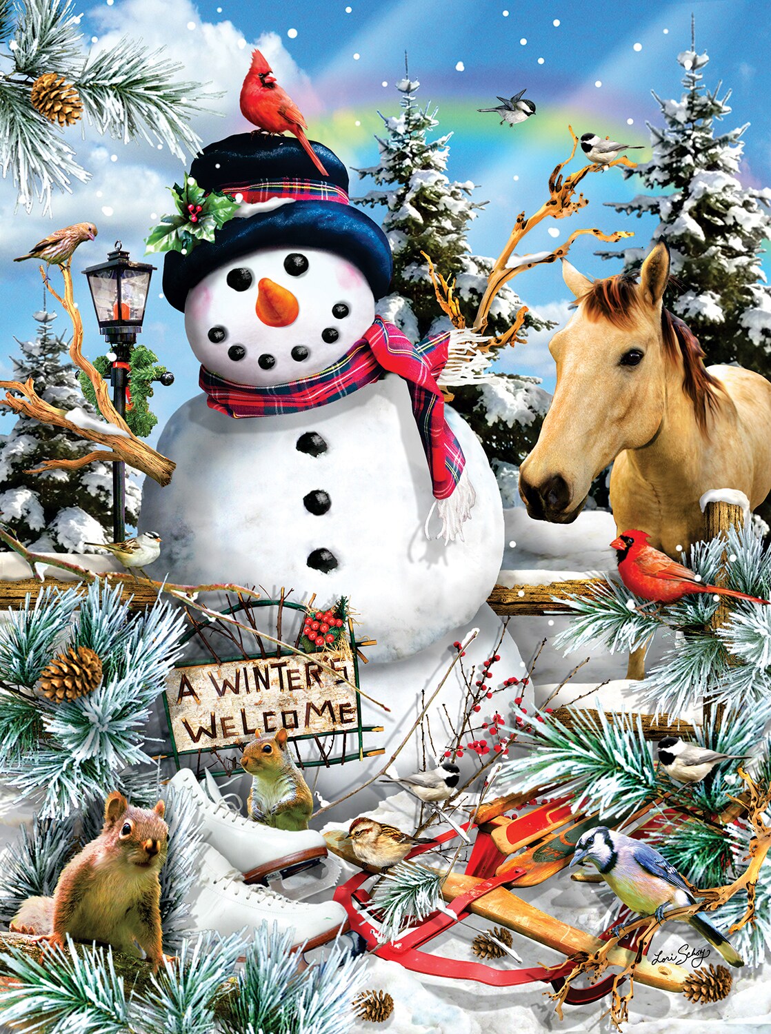 Sunsout Winter&#x27;s Welcome 300 pc  Christmas Jigsaw Puzzle 35154