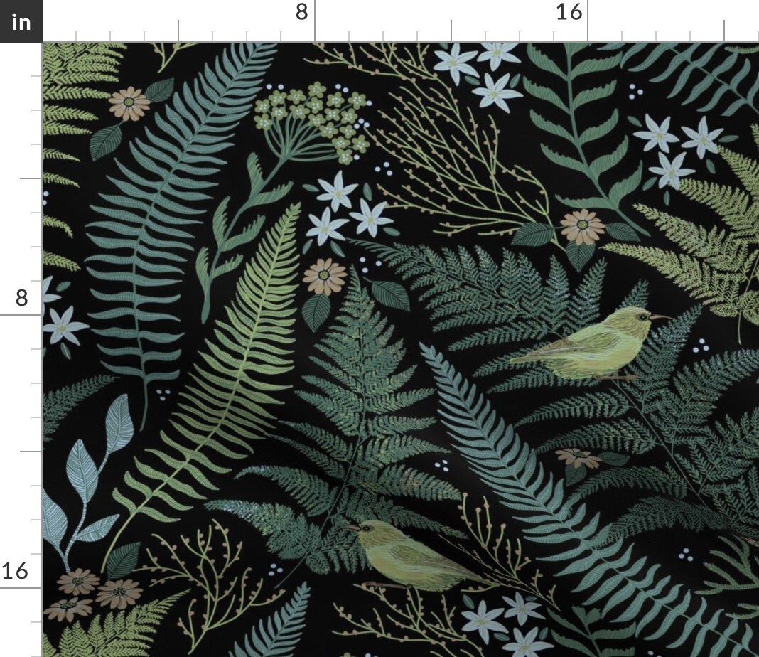 Fern Forest Black Hawaii Palapalai Dark Tropical Custom Printed Fabric by Spoonflower Various Fabrics by the Yard or Fat Quarter