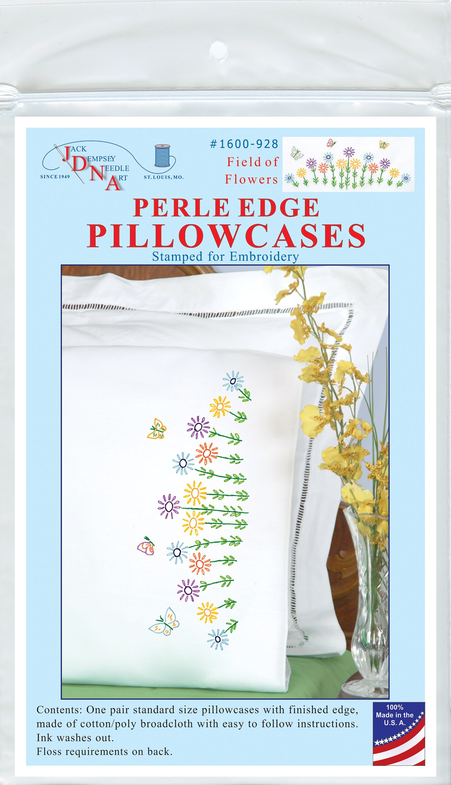 Jack Dempsey Stamped Pillowcases W/White Perle Edge 2/Pkg-Field Of Flowers