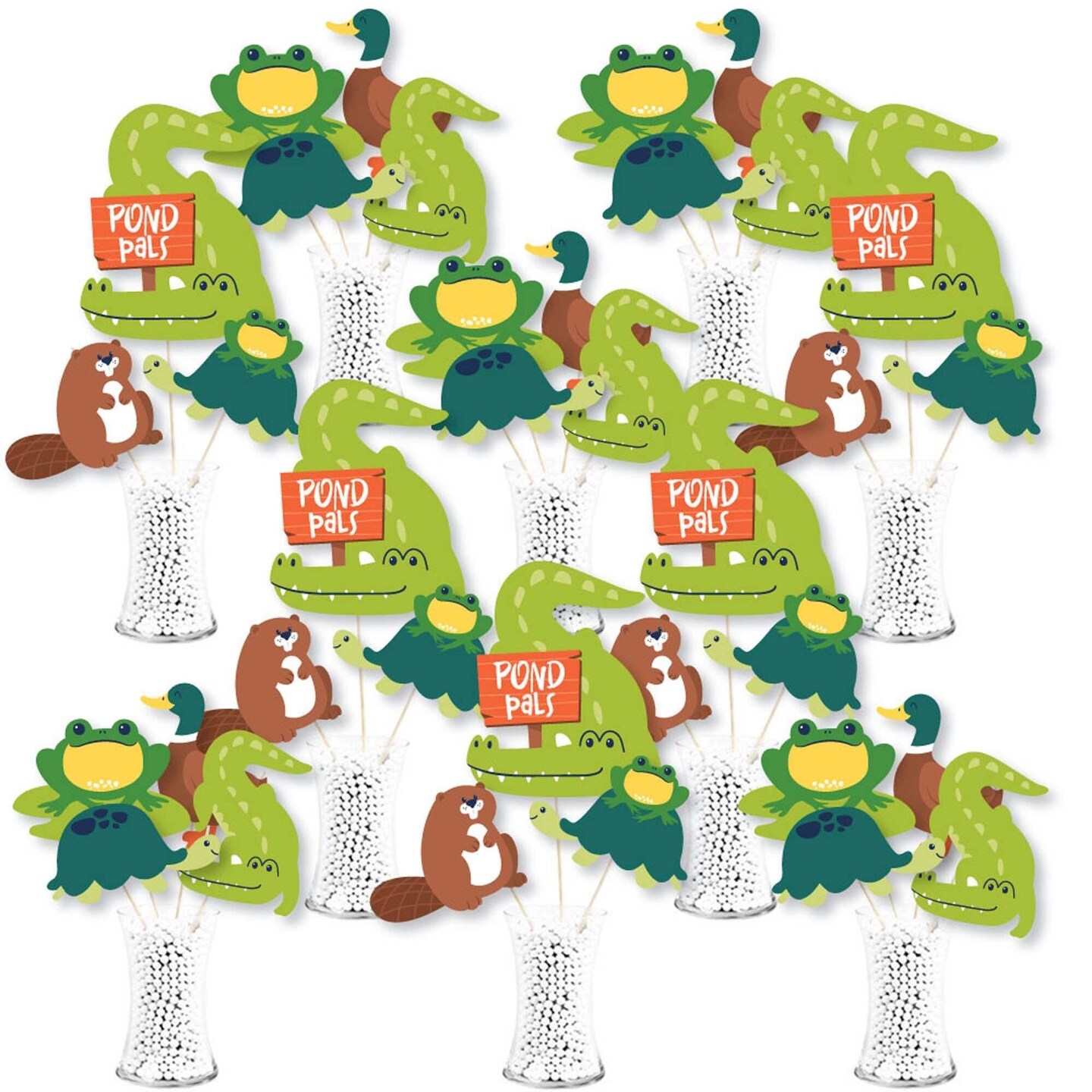 Pond　Birthday　of　Pieces　Table　Sticks　Happiness　Pals　Turtle,　Duck　Frog,　and　Alligator,　Showstopper　Beaver　Toppers　Party　Centerpiece　35　Michaels　Big　Dot