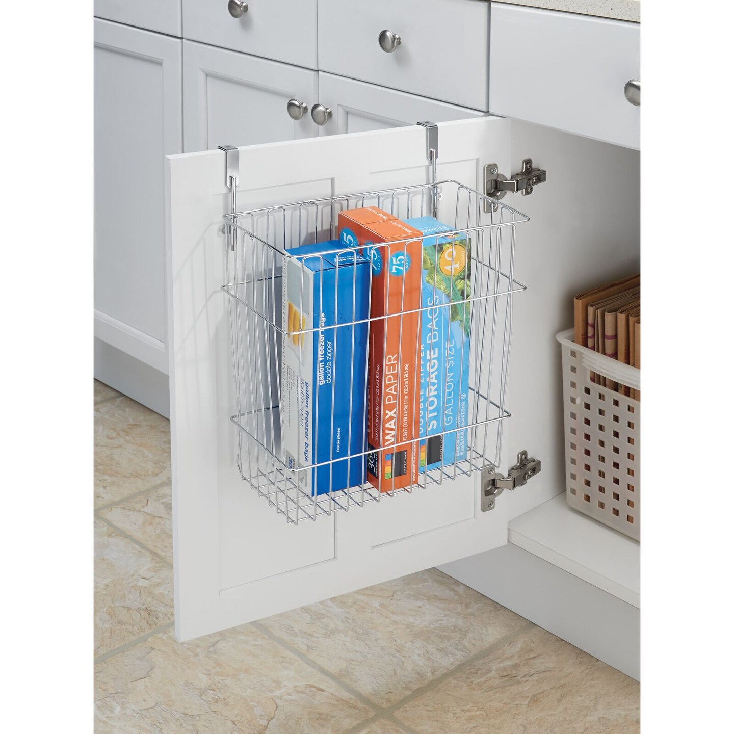 mDesign Wire Over Cabinet Door Kitchen Storage Basket/Trash Can, 2 Pack