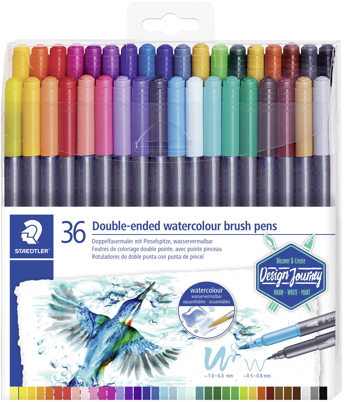 Staedtler Double-Ended Watercolour Brush Pens 36/Pkg-Assorted Colors